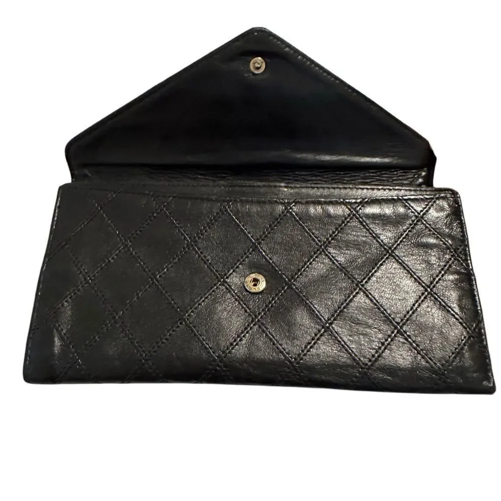 CHANEL Black Quilted Wallet with Envelope Design